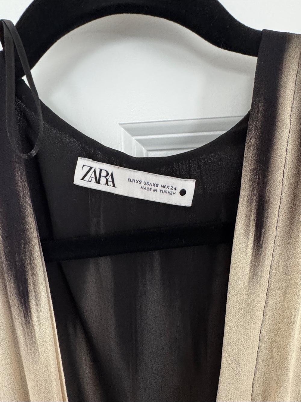 Zara Black, Tan & Cream Long Sleeve Tie-Dye Midi Dress - Picture 3 of 3